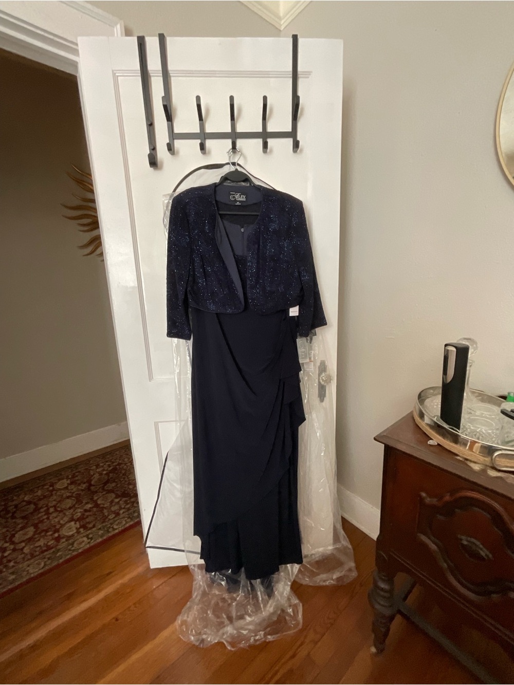 NWT- Alex Evenings Navy Empire Waist Evening Dress with Sparkle Bolero Jacket 16 - Picture 6 of 8